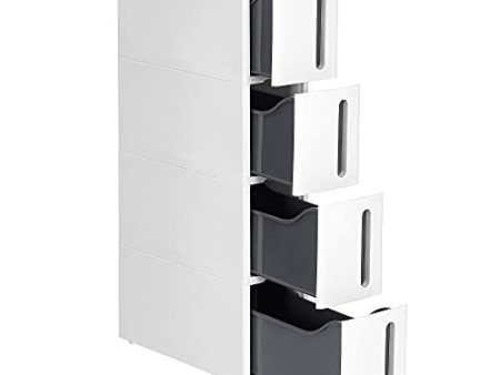 Songmics Cajonera Estrecha, Carrito Estrecho, Organizador Estrecho con 4 cajones, Deslizable con Ruedas extraíbles, Almacenaje baño, PP, Ahorro Espacio, 45 x 17 x 83 cm, Blanco y Gris KFR008G01 Reacondicionado Online now