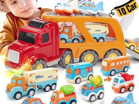 10 en 1 Camión de Juguetes Niños 2 3 4 5 Años, Coches de Juguetes para Niños con Sonido y Luces, Camion de Transporte Grande con 9 Autos Pequeños de Tracción y Fricción Regalo para Niños 1 2 3 4 5+ Embalaje Deteriorado Fashion